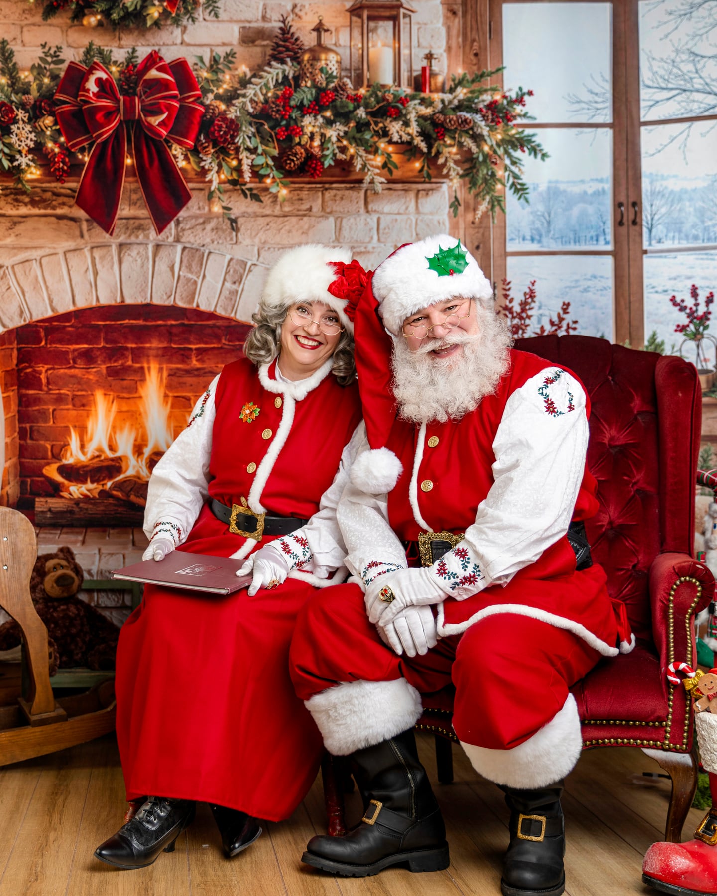 Santa in home fireplace visit
