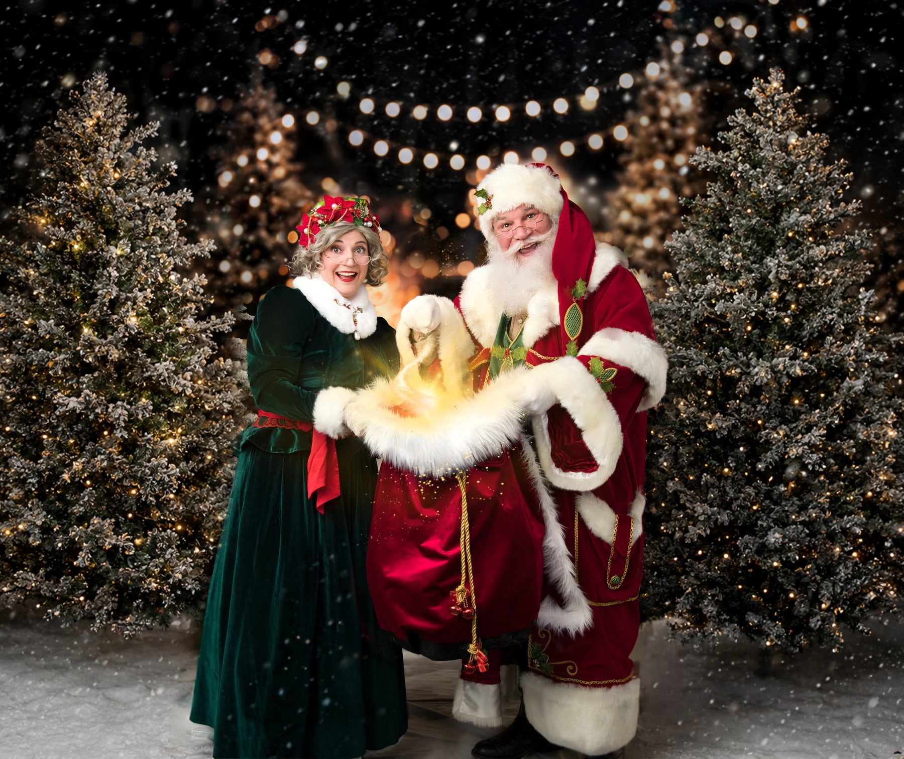 Santa by fireplace promotional portrait